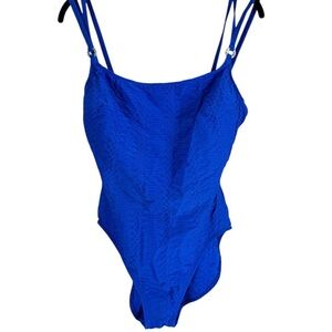 Vintage La Blanca Cobalt blue textured one piece swimsuit 16
